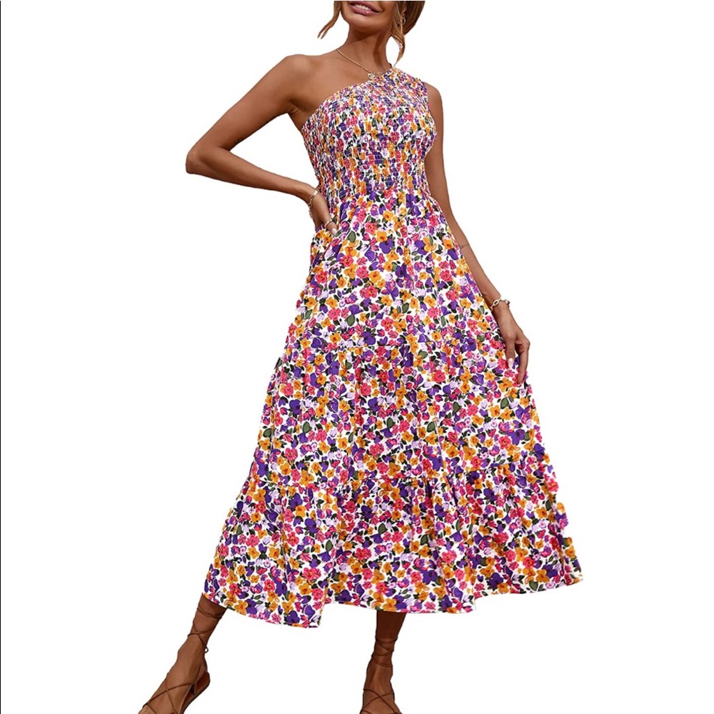 BTFBM One Shoulder Sleeveless Floral Print MIDI address Size S